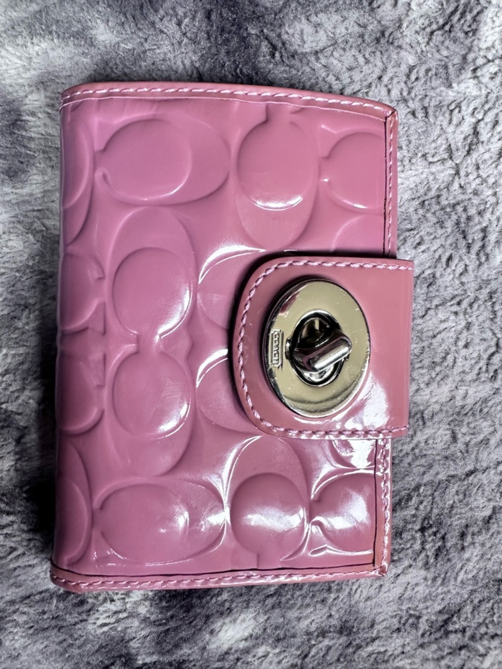 Coach Glossy Pink Patent Wallet with Silver Turnlock